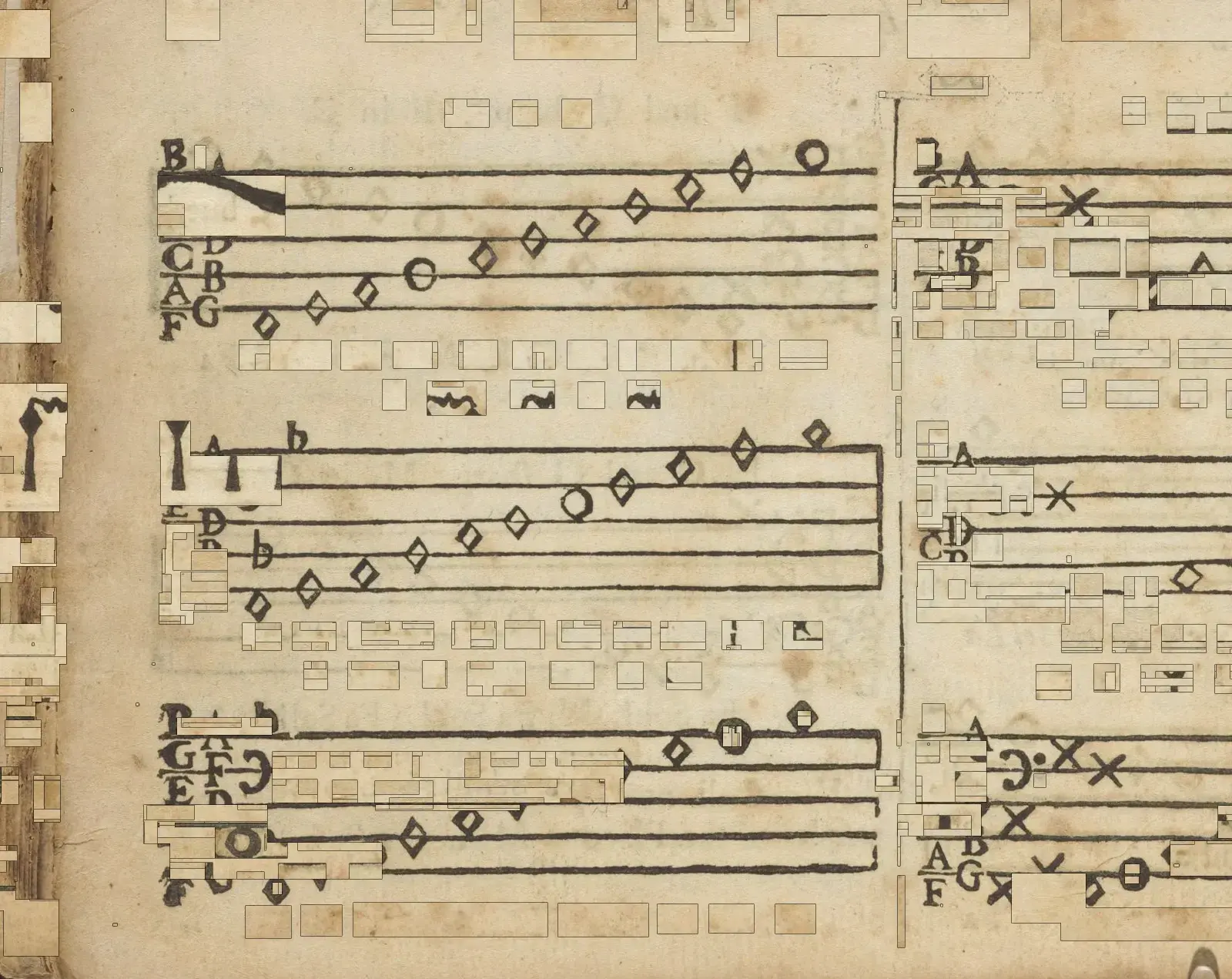 Sheet music with words cut out