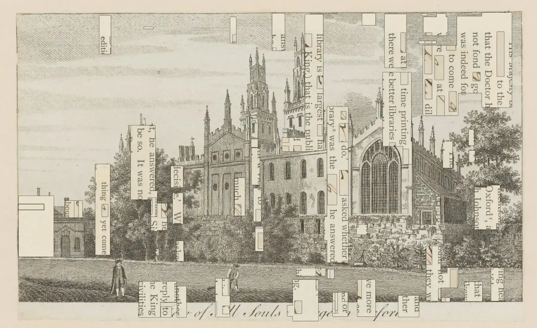 Page from the Life of Samuel Johnson with cut-out words