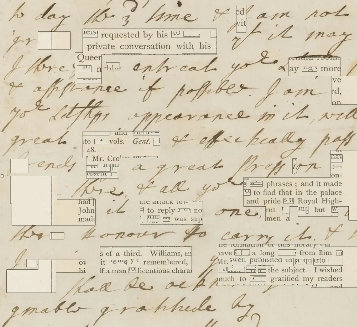 Page from the Life of Samuel Johnson with cut-out words