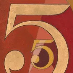The number 5 repeated over a red background