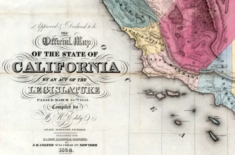 Inaccurate map of California by William Mathewson Eddy, via.
