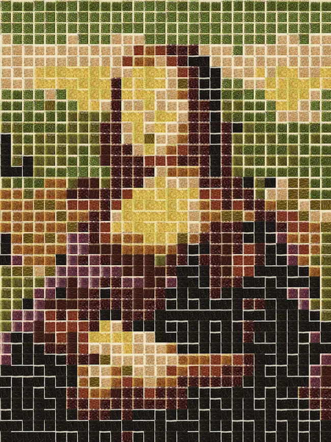 A pixelated rendering of the Mona Lisa