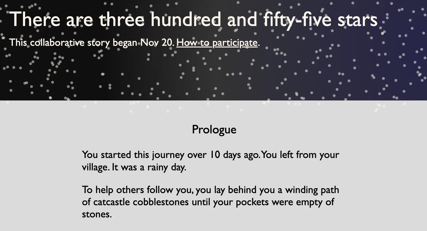 Screenshot from the There are stars application reading 'there are 355 stars'