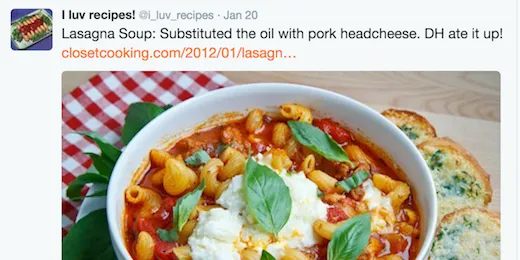 A screenshot from twitter showing a fake recipe