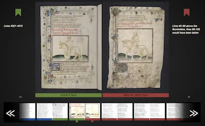 A computer interface showing an old manuscript