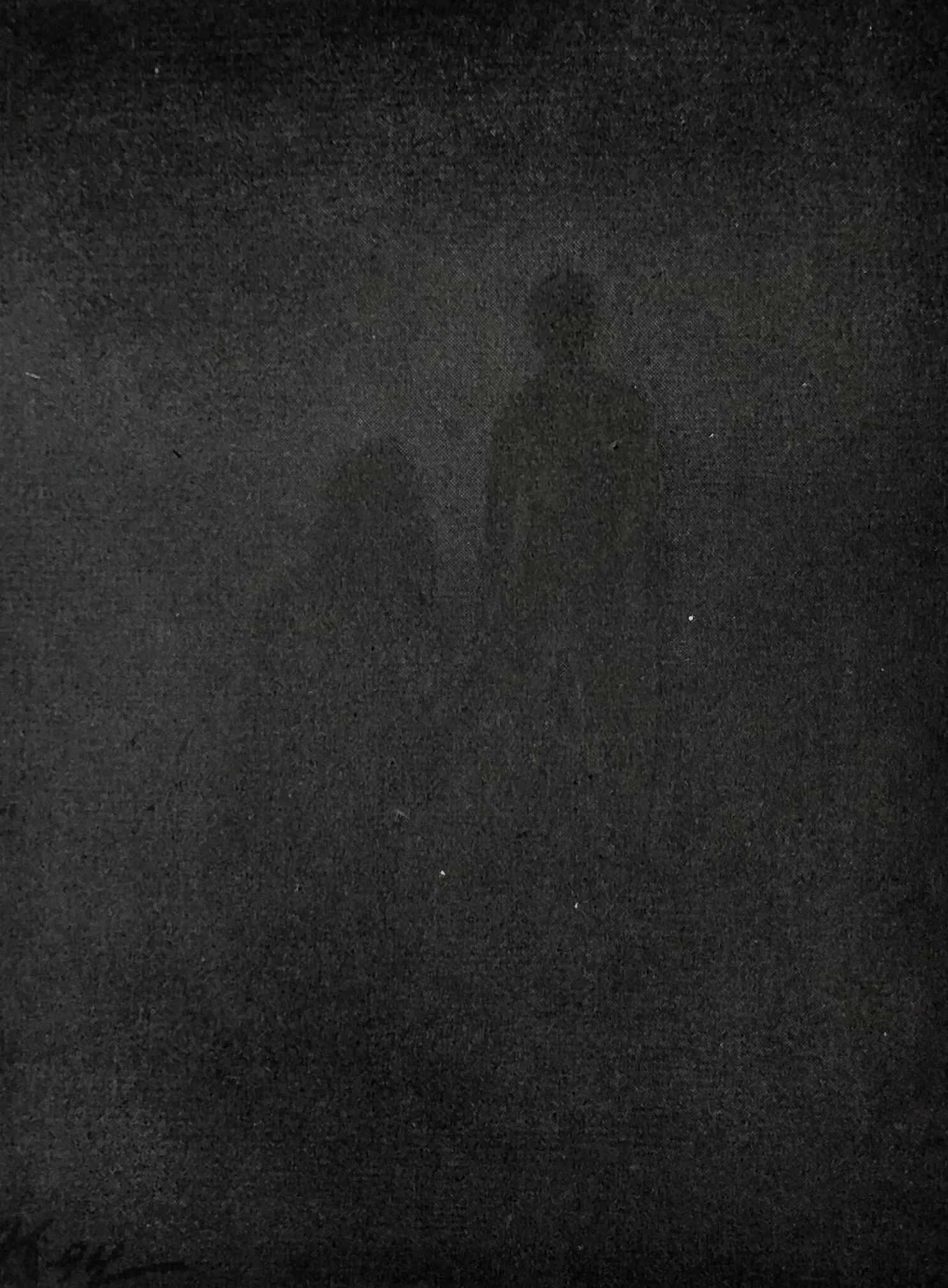 Illustration in almost all black, the vitilizing darkess, with two figures just visible