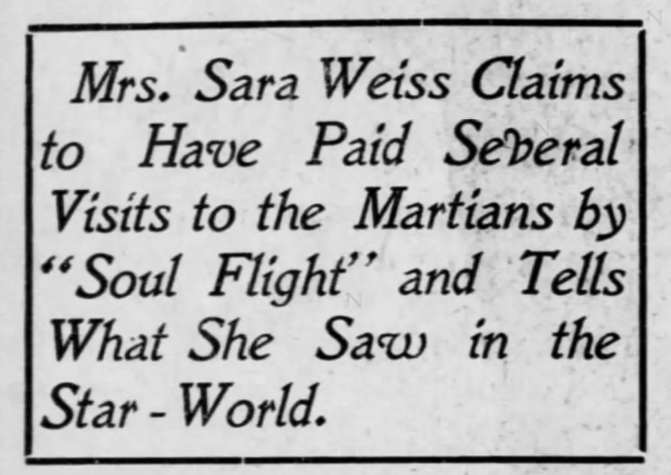 Summary of Journeys to the Planet Mars in the St. Louis Dispatch, 1903