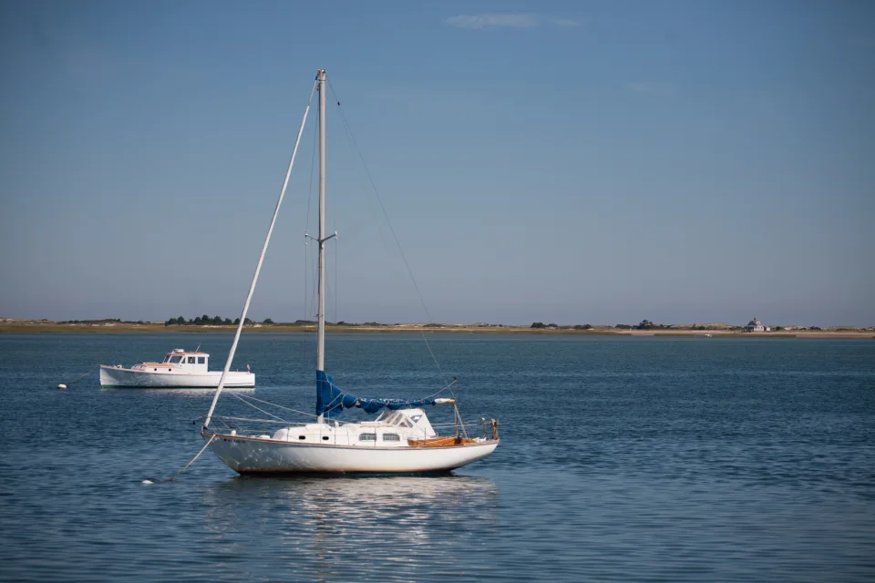 Sailboats at anchor