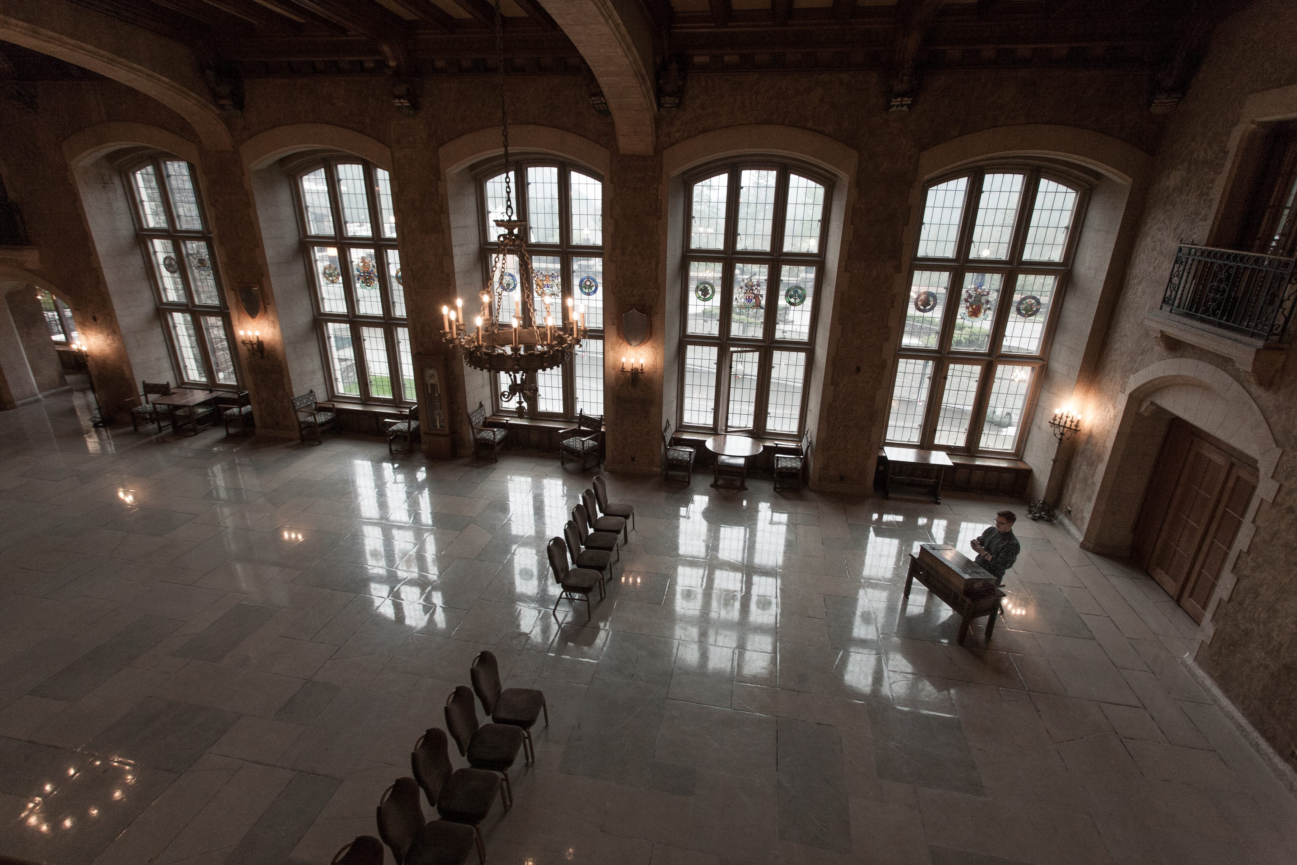 Grand hall with pianist