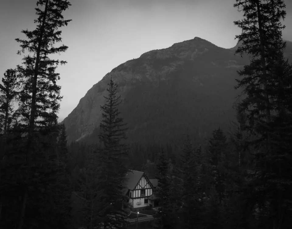 Tudor lodge at dusk